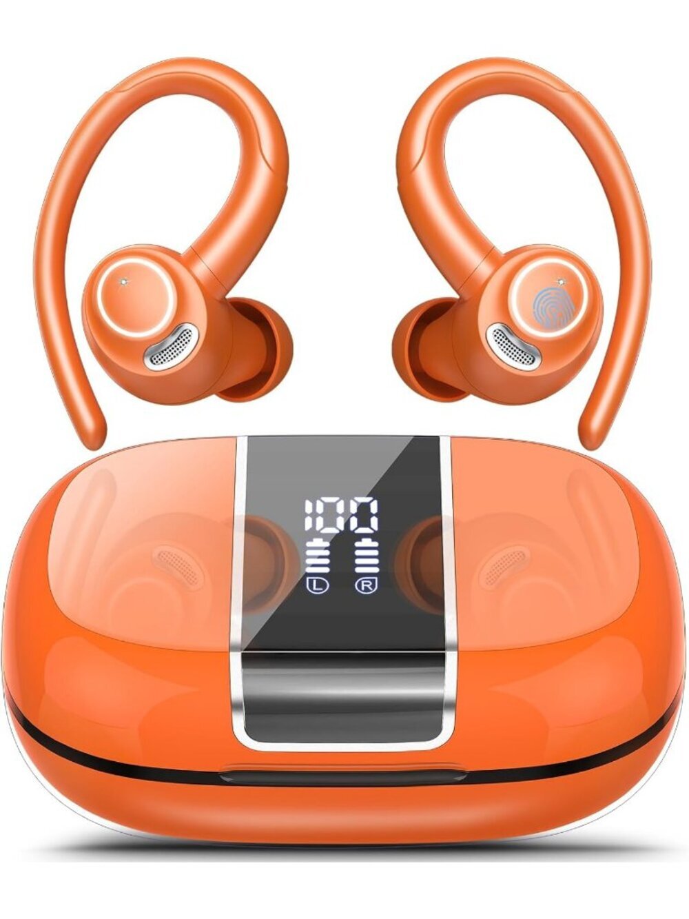 Wireless Pumpkin Orange Earbuds Stereo Deep Bass Bluetooth ENC Mic LED Display